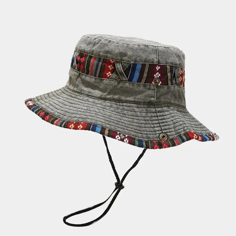 Cotton Unisex Solid Color Bucket Hat with String