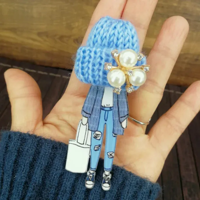 Cute Chunky Knit Hat Fashionista Girls Brooches