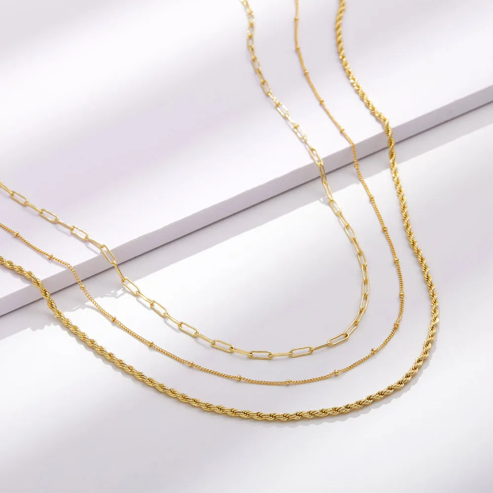 Dainty 14K Gold Layered Necklaces- Satellite Twist Paperclip