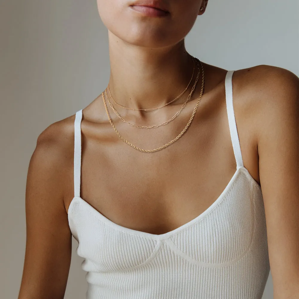 Dainty 14K Gold Layered Necklaces- Satellite Twist Paperclip