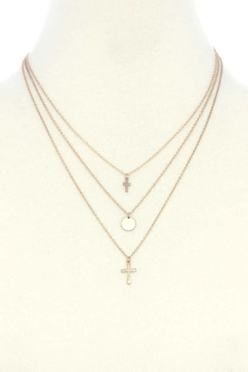 Dainty Cross Charm Layered Necklace