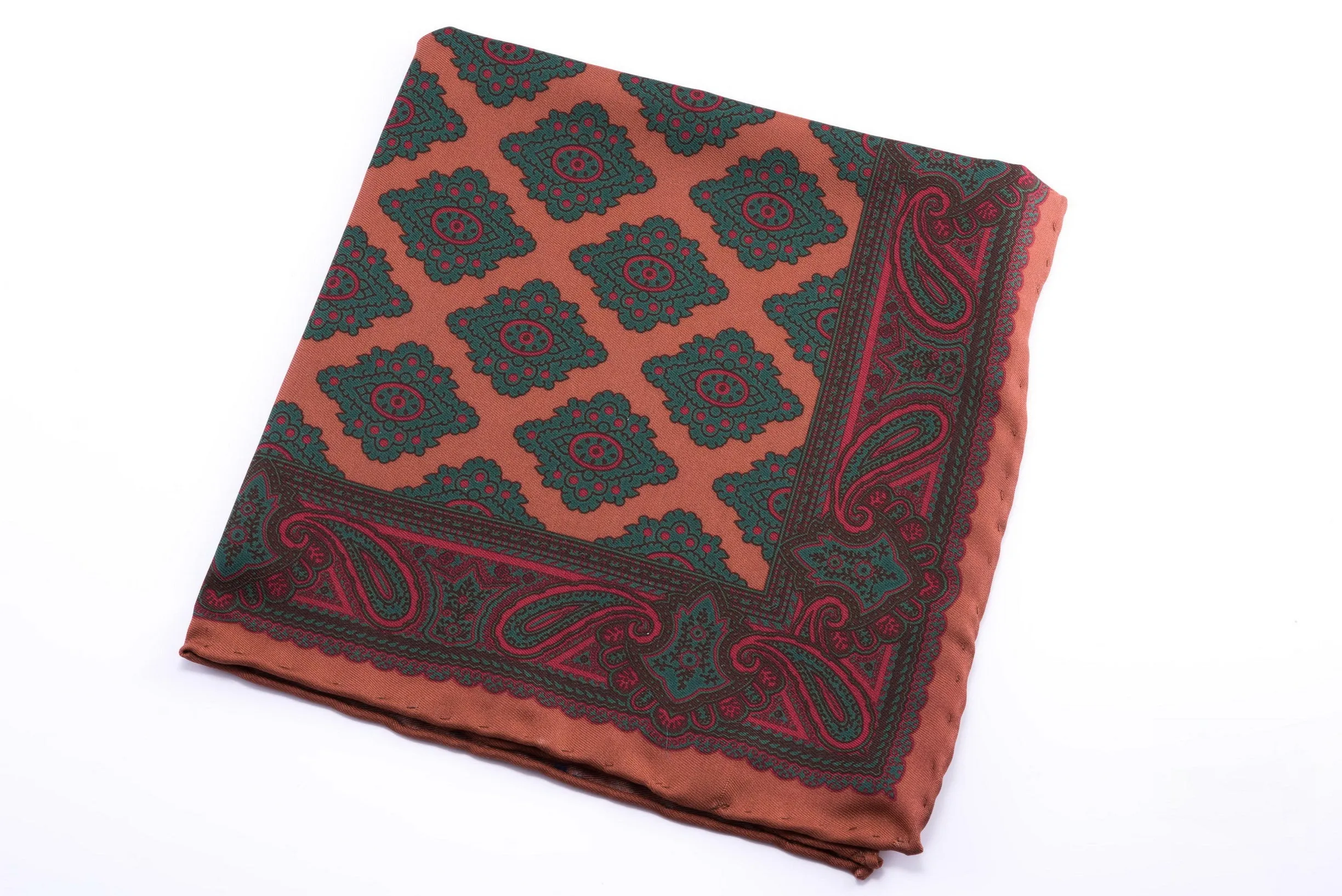 Dark Bronze Diamond & Paisley Madder Silk Pocket Square