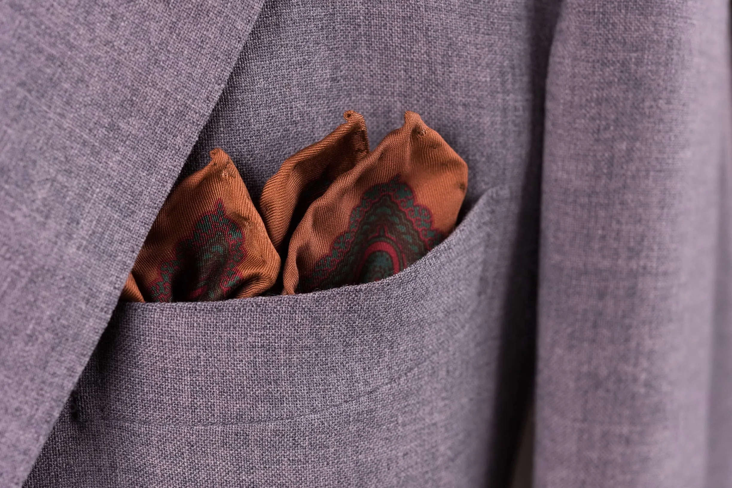 Dark Bronze Diamond & Paisley Madder Silk Pocket Square