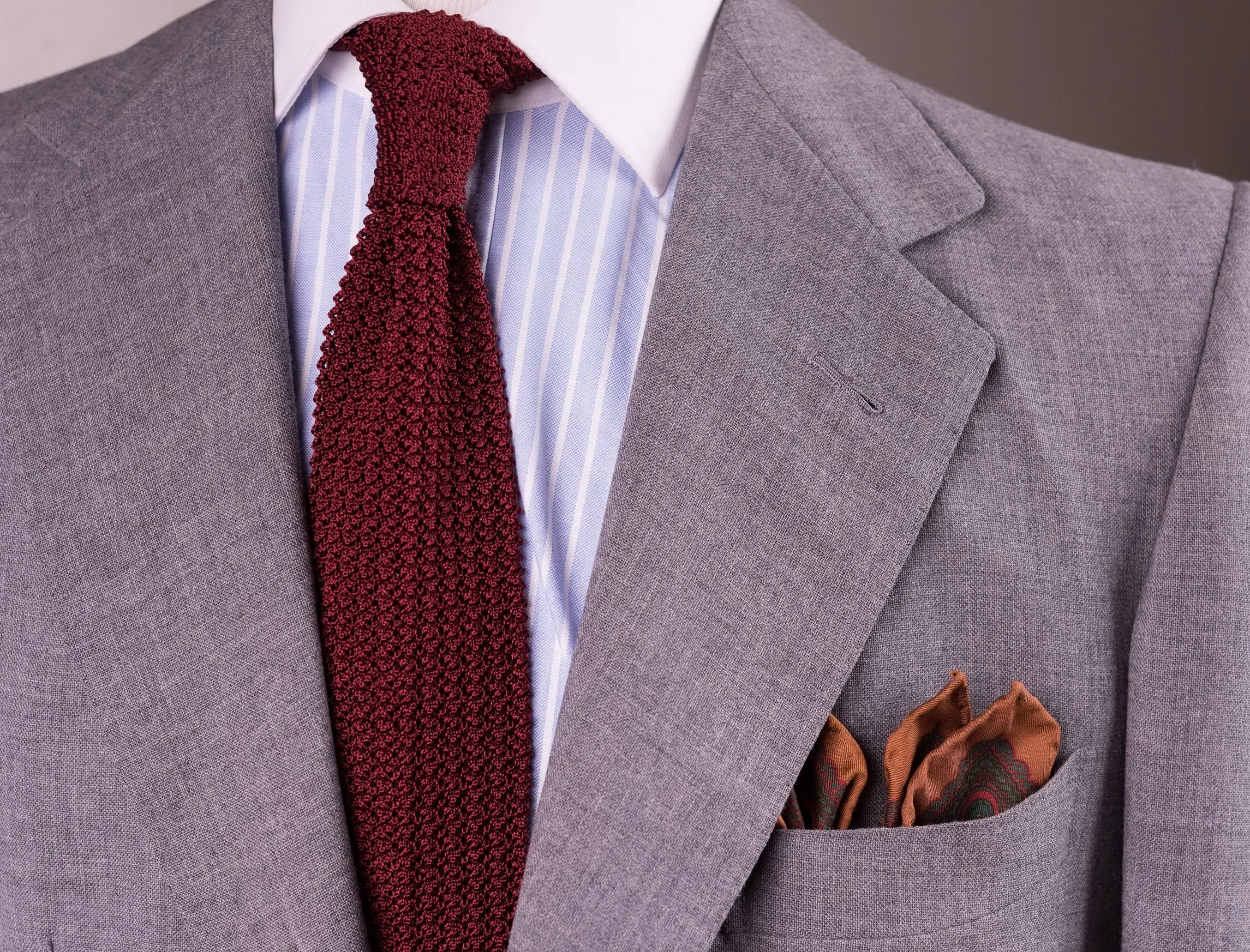 Dark Bronze Diamond & Paisley Madder Silk Pocket Square