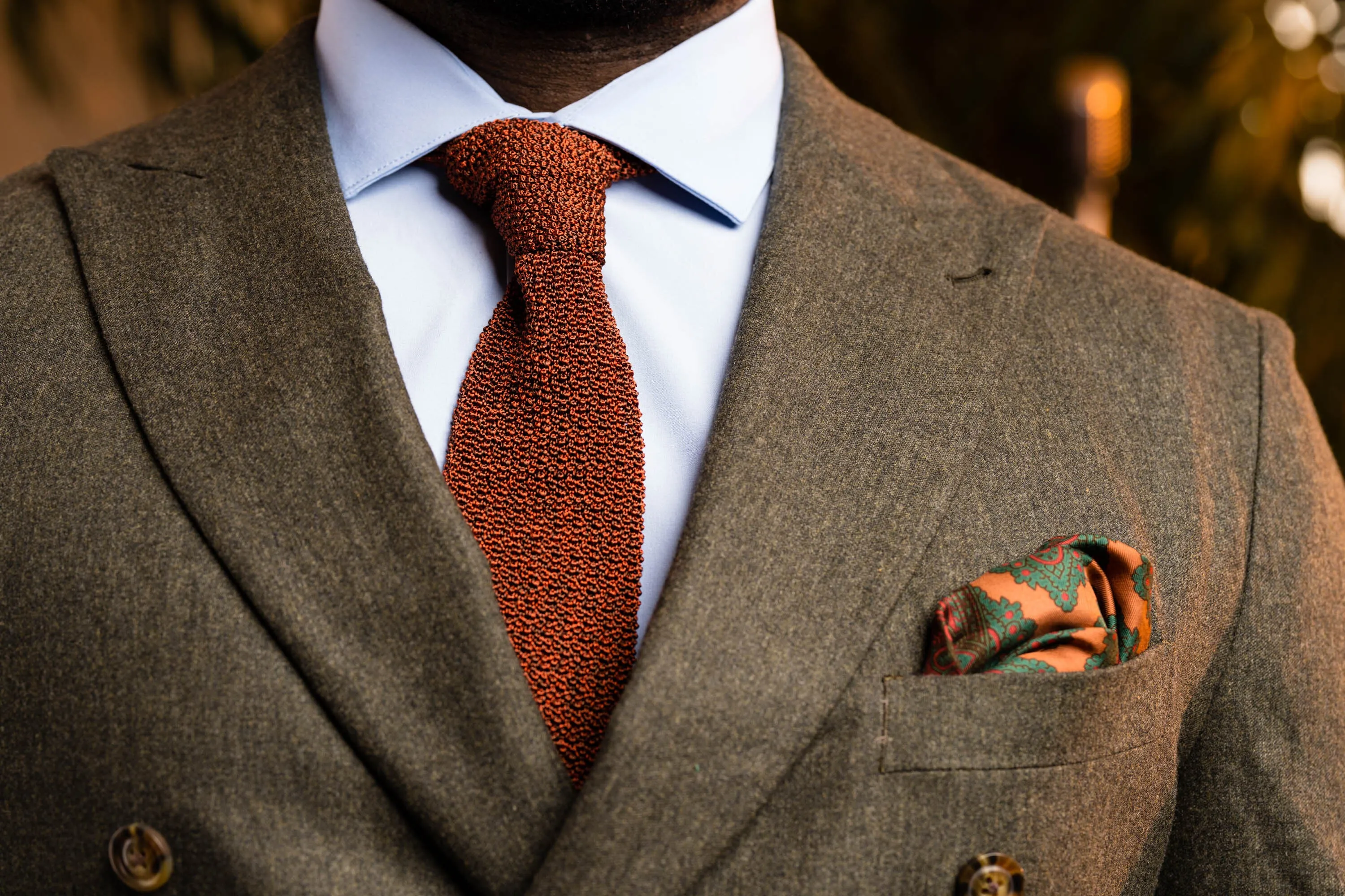 Dark Bronze Diamond & Paisley Madder Silk Pocket Square