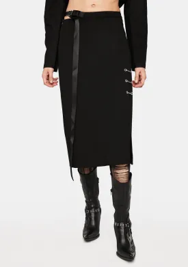 Dark Minimalist Chain-Embellished Long Skirt