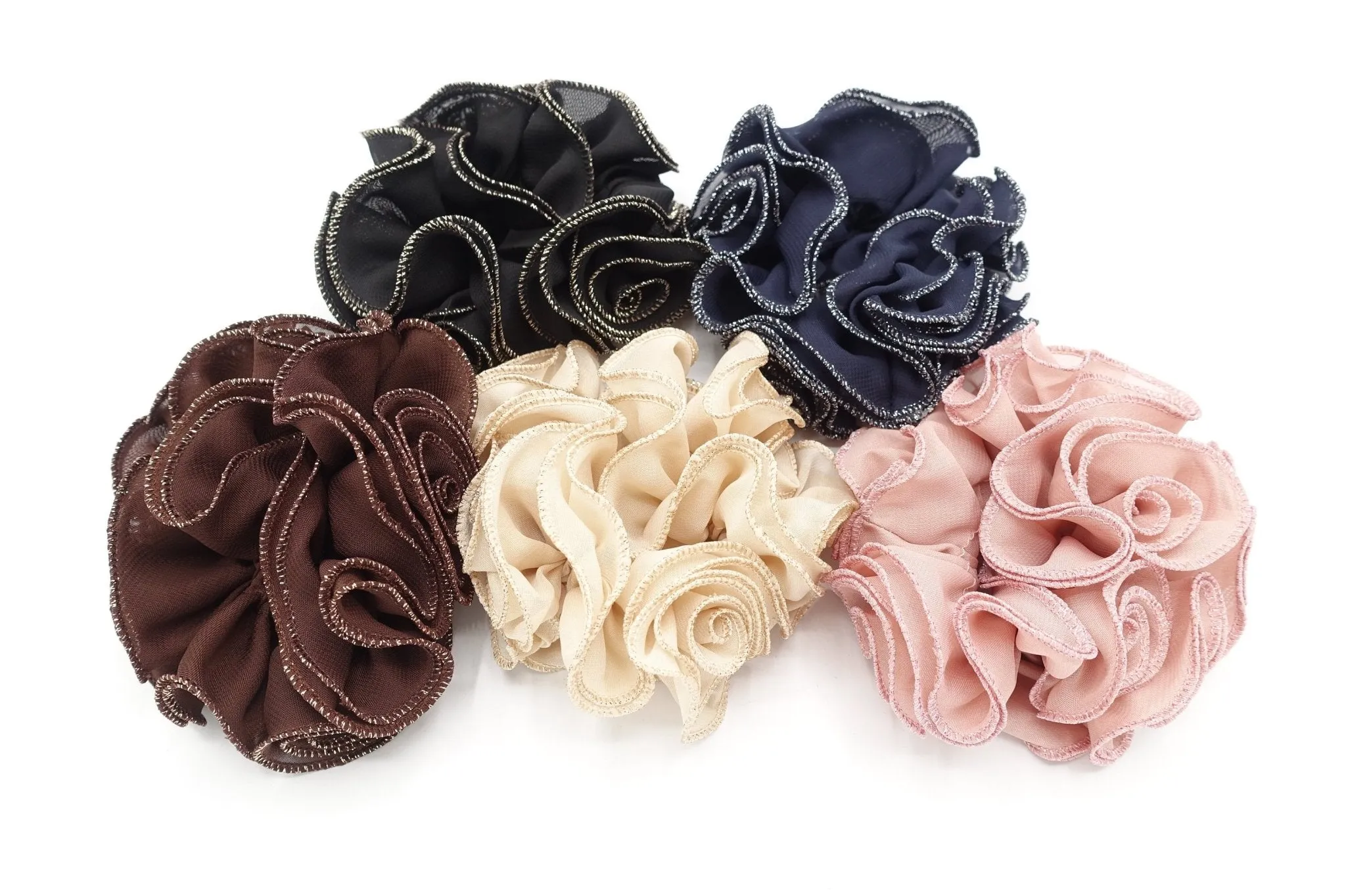 dazzling edge chiffon ruffle flower scrunchies pretty hair scrunchie for woman