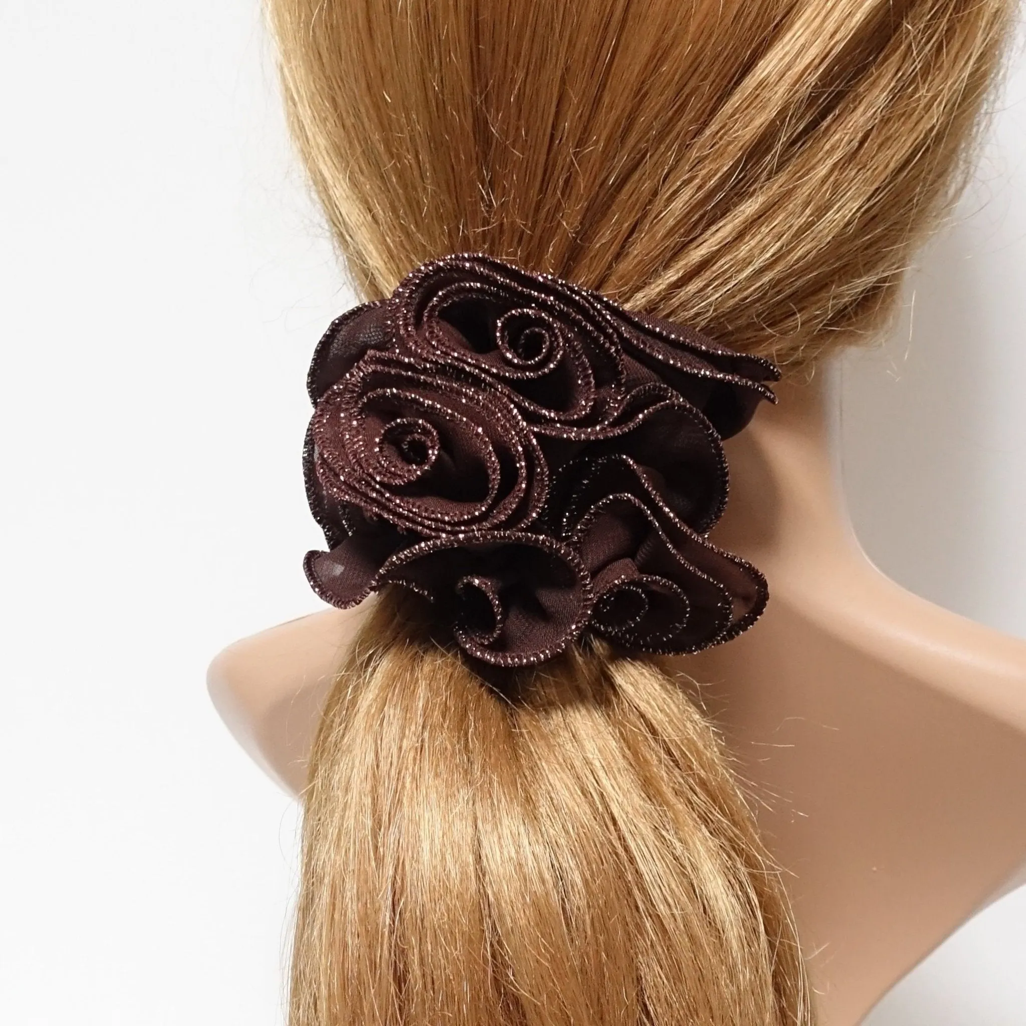 dazzling edge chiffon ruffle flower scrunchies pretty hair scrunchie for woman