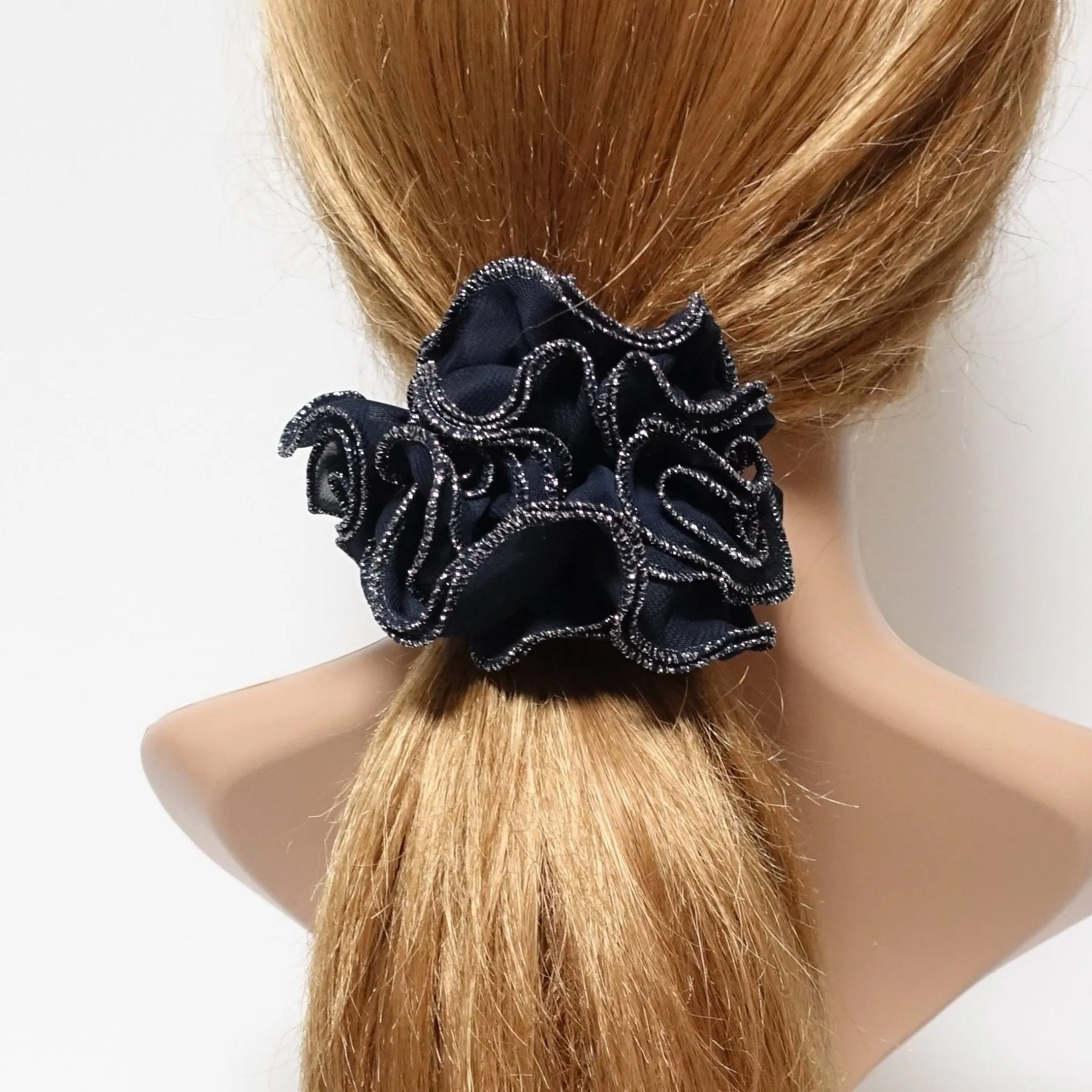 dazzling edge chiffon ruffle flower scrunchies pretty hair scrunchie for woman