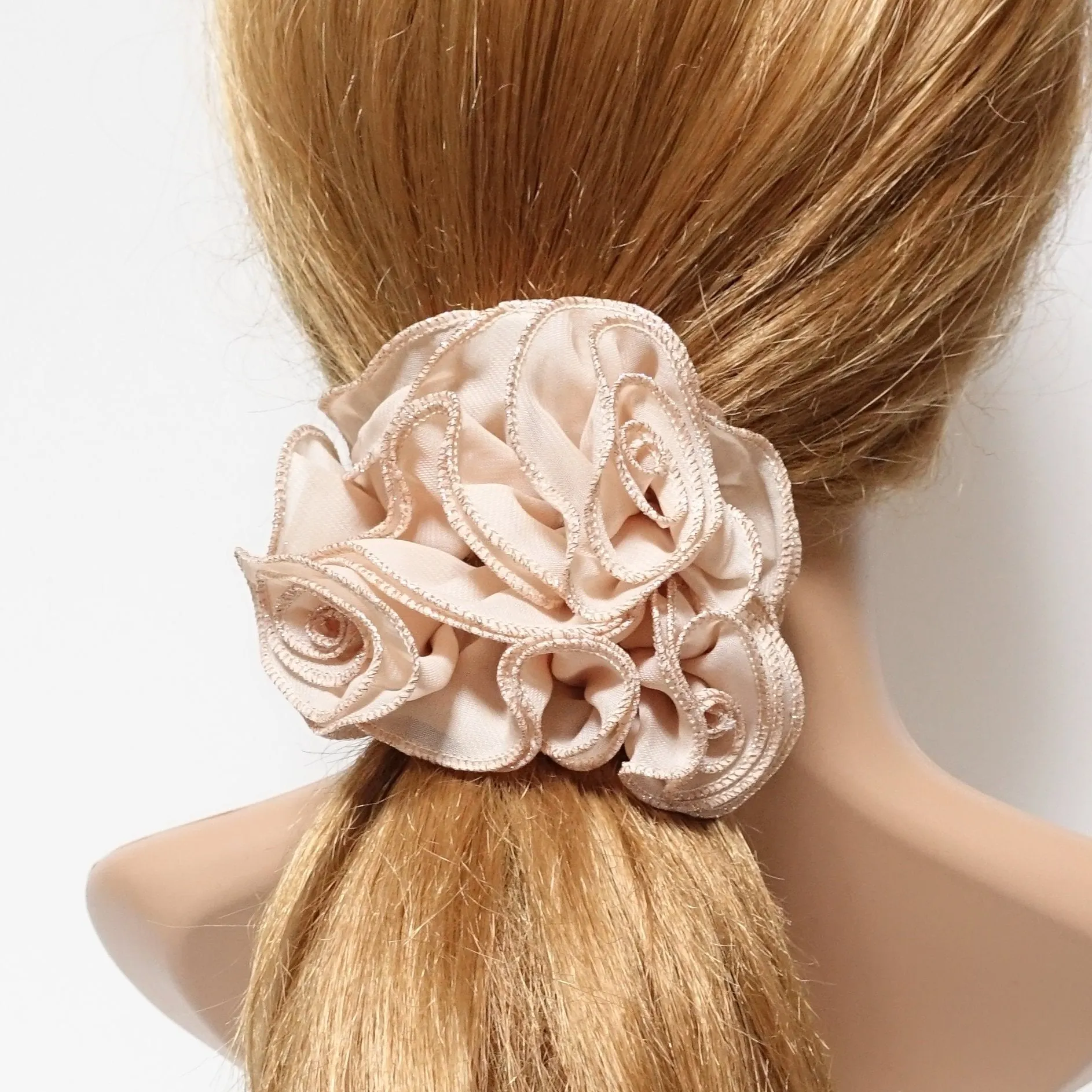 dazzling edge chiffon ruffle flower scrunchies pretty hair scrunchie for woman