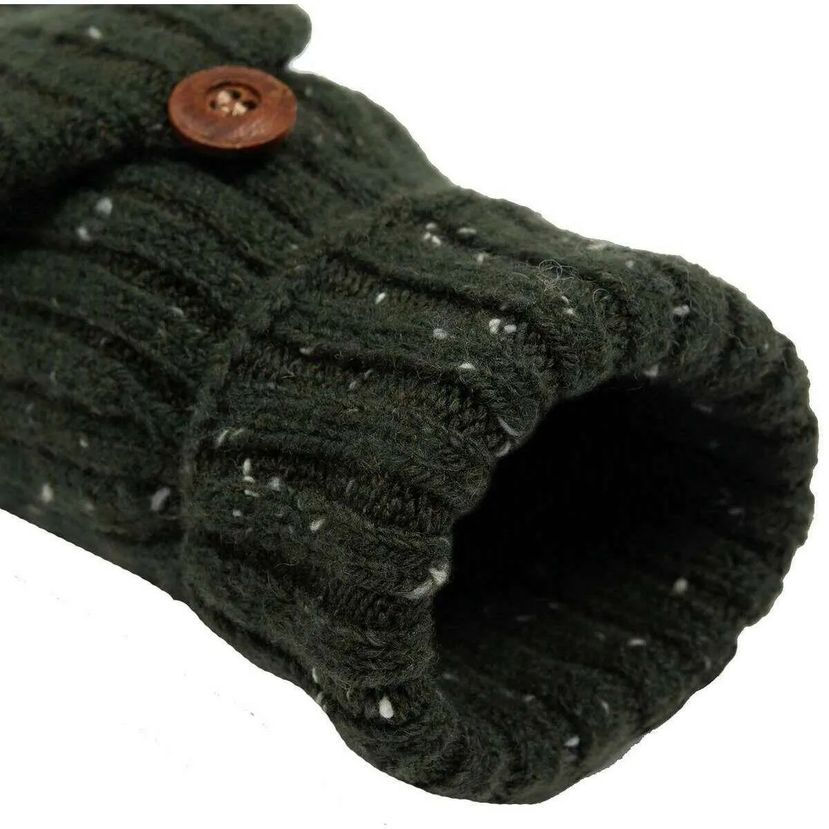 Dents Marl Yarn Half Finger Gloves - Olive Green