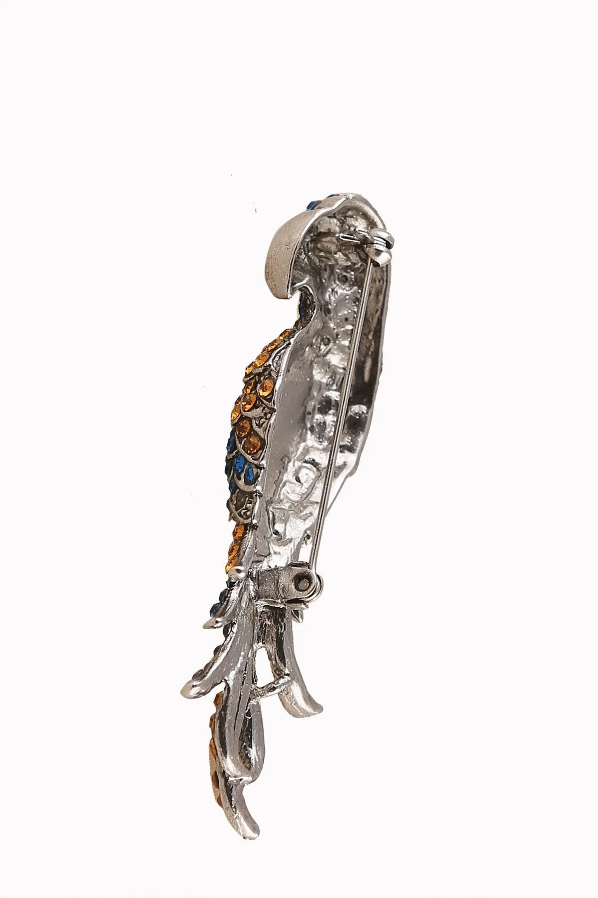 Dual Colour Diamond Designer Silver Parrot Bird Brooch Pin