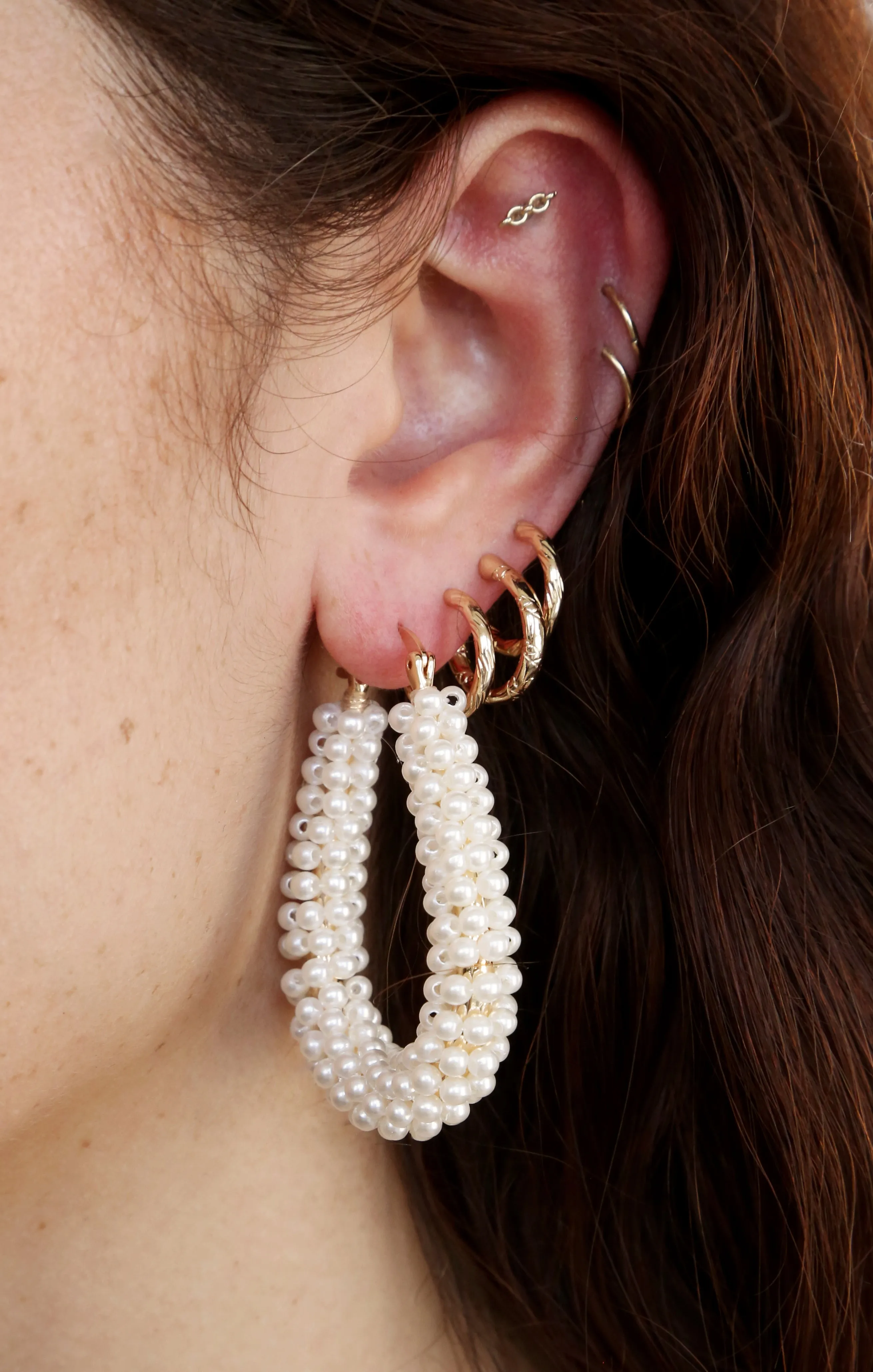 Ettika Pearl Wrapped Hoop Earrings ~ Pearl