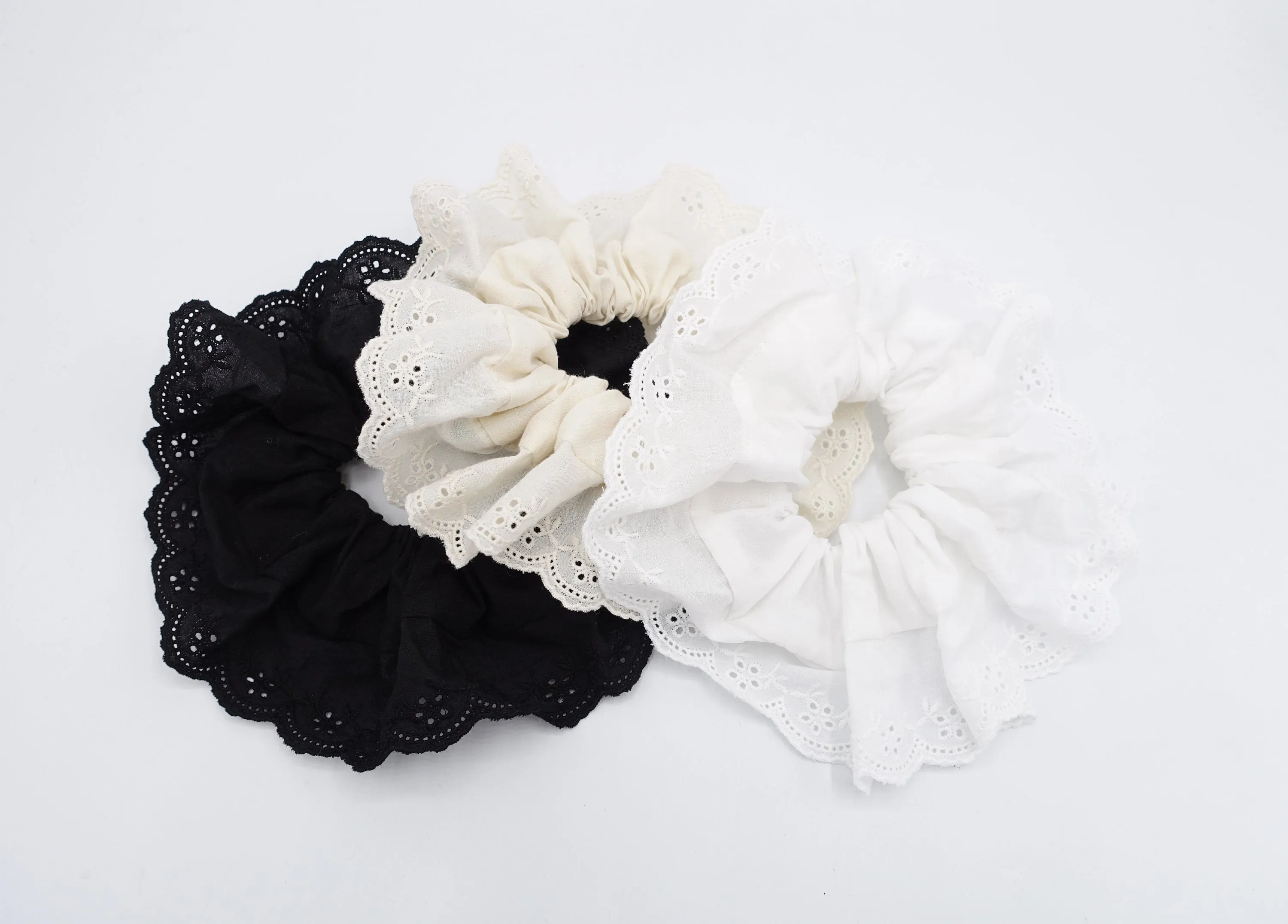 eyelet lace scrunchies, cotton lace scrunchies for women