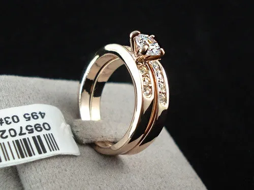 Fashion 18K Rose Gold Plated with Pave Band 0.5ct Brilliant Cubic Zirconia Wedding Ring Set