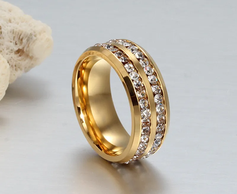 Fashion austrian crystal rings for women 18k gold plated stainless steel wedding cocktail accessories