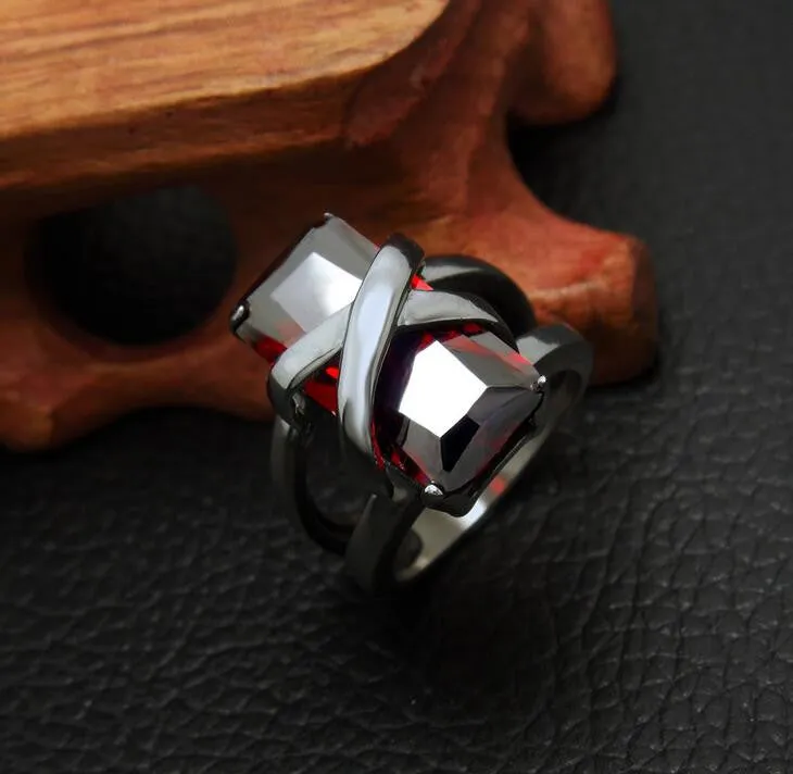 Fashion Brand Ruby Jewelry Unisex Red Stone Stainless Steel Ring Cool Party Rings For Women High Quality Mens Rings New