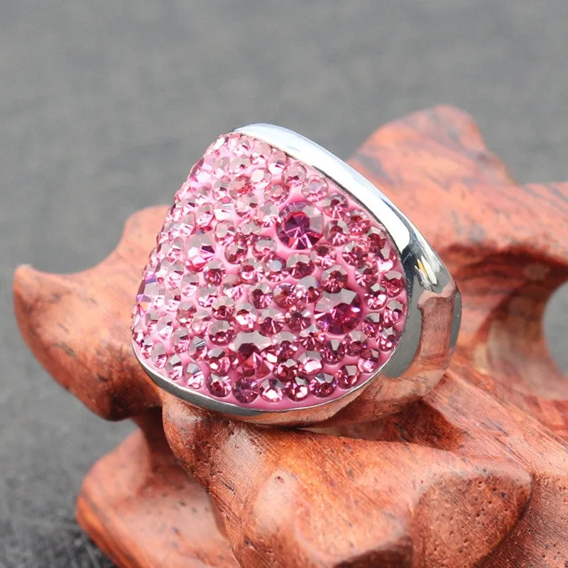 Fashion Crystal Rings For Women Multicolor Rhinestone Stainless Steel Wedding Female Teen Jewelry