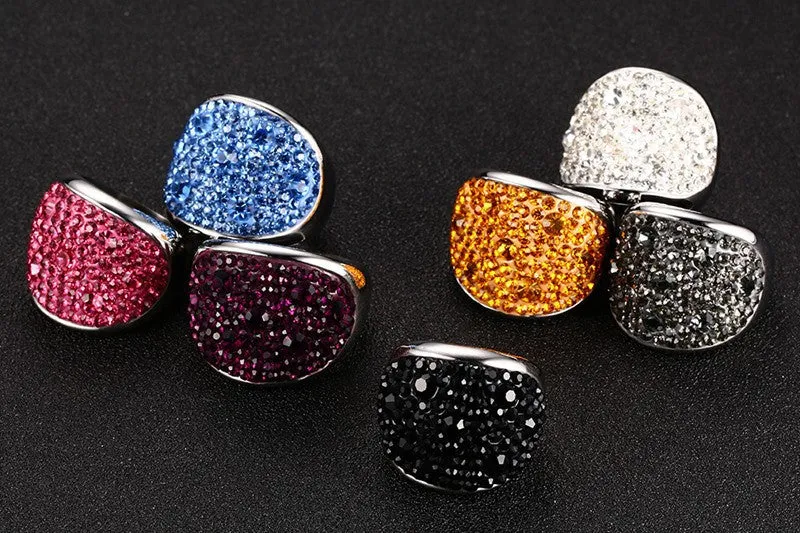 Fashion Crystal Rings For Women Multicolor Rhinestone Stainless Steel Wedding Female Teen Jewelry