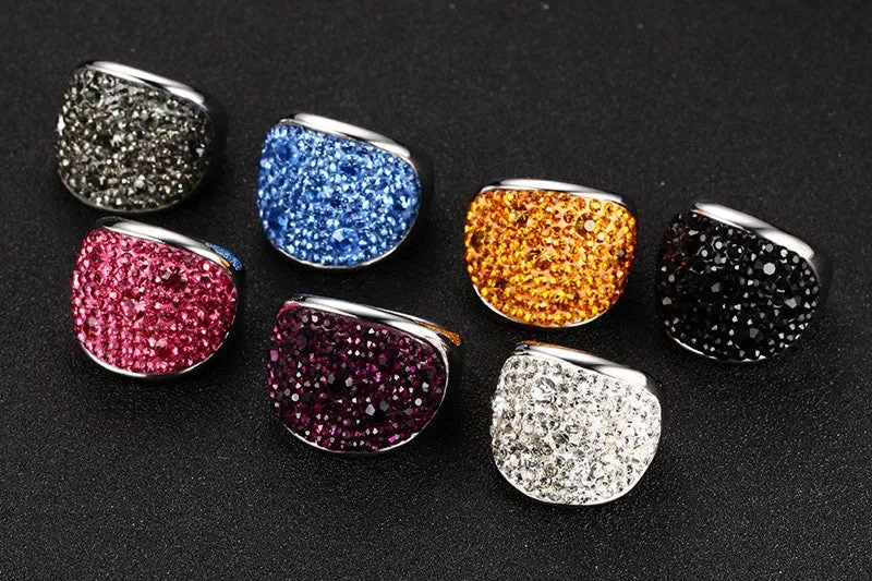 Fashion Crystal Rings For Women Multicolor Rhinestone Stainless Steel Wedding Female Teen Jewelry