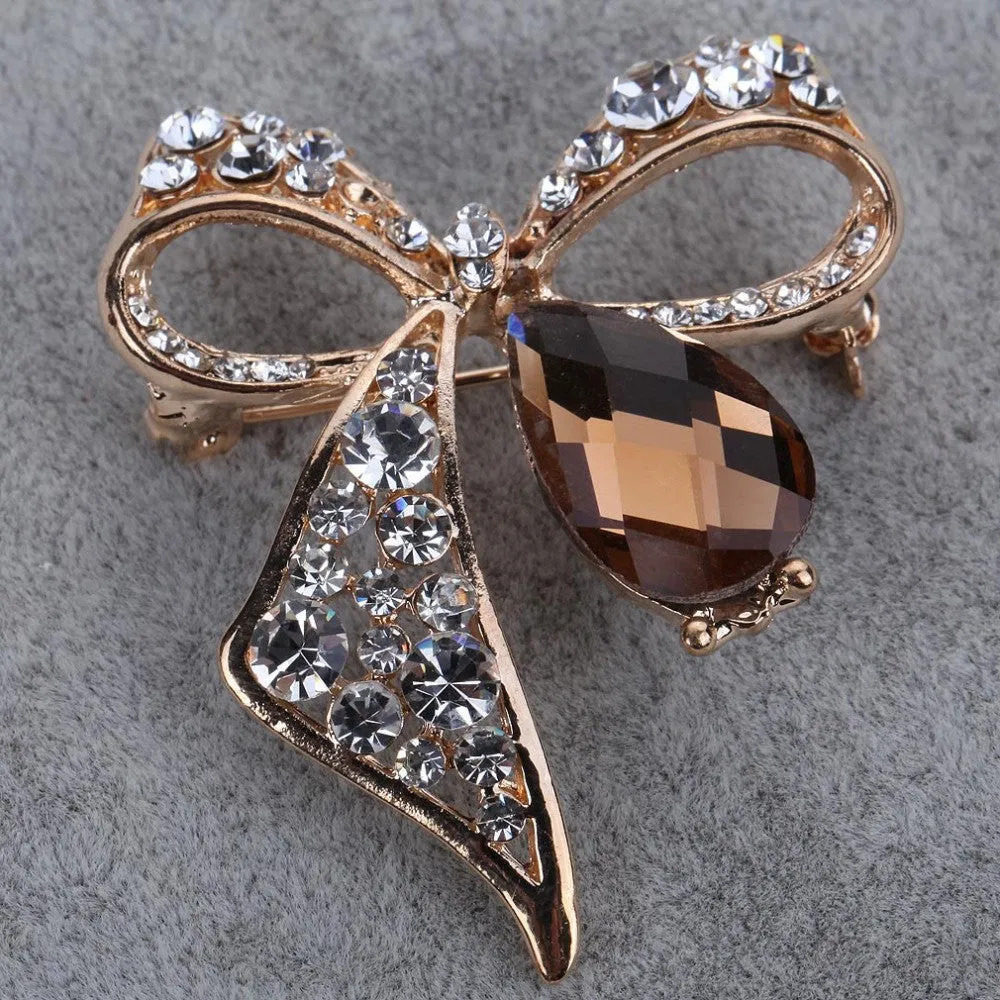 Fashion Fine Jewelry Summer style Crystal Gold Plated Brown Stone rhinestone brooches for Women