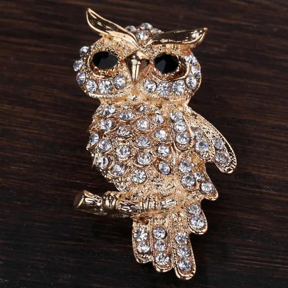 Fashion Gold Plated Owl Style Shiny Crystal Inlay Lady Jewelry Rhinestone Brooches For Weddings