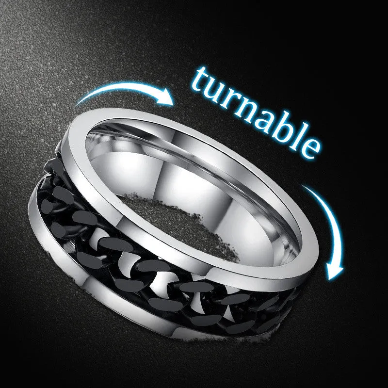 Fashion Spinner Black Chain Ring For Men Stainless Steel Wedding Mens Ring Cool Jewelry