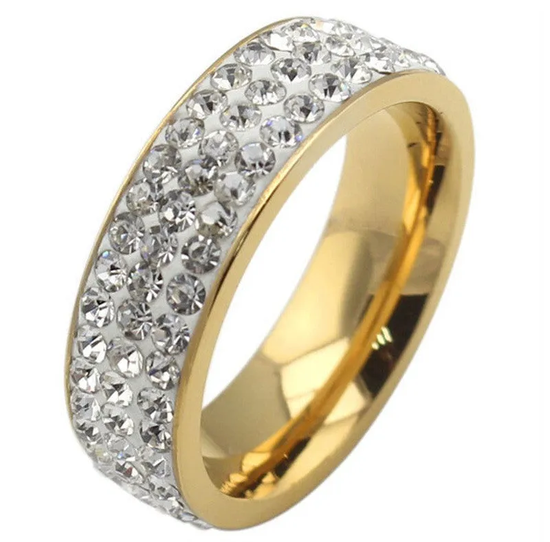 Fashion Women Crystal Rings 18K Gold Plated Stainless Steel Wedding Rings For Women Party Jewelry