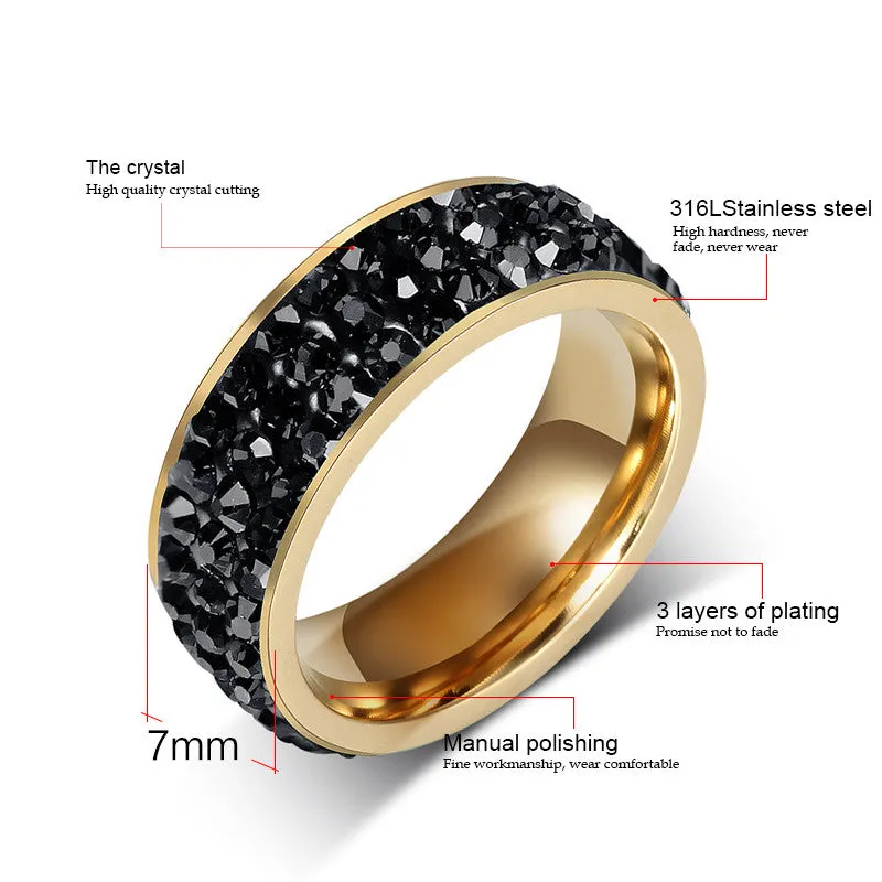 Fashion Women Crystal Rings 18K Gold Plated Stainless Steel Wedding Rings For Women Party Jewelry