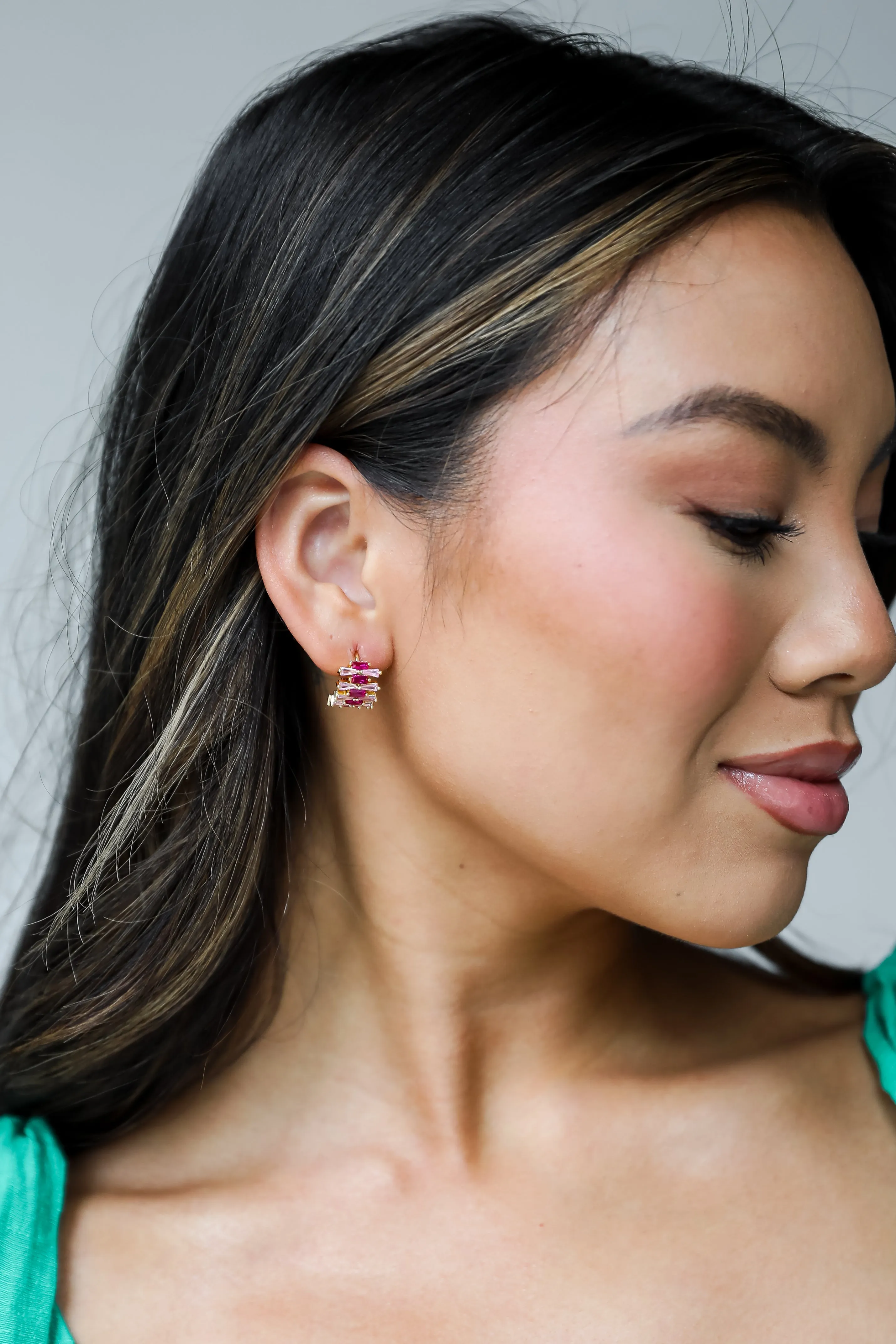 FINAL SALE - Alisha Pink Gemstone Mini Hoop Earrings