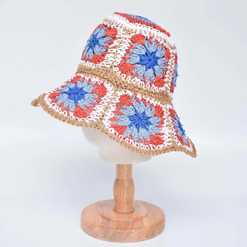 Floral Crochet Straw Bucket Hats - 11 Colors