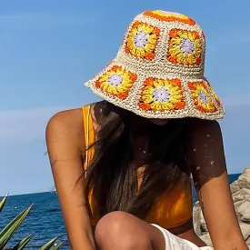 Floral Crochet Straw Bucket Hats - 11 Colors