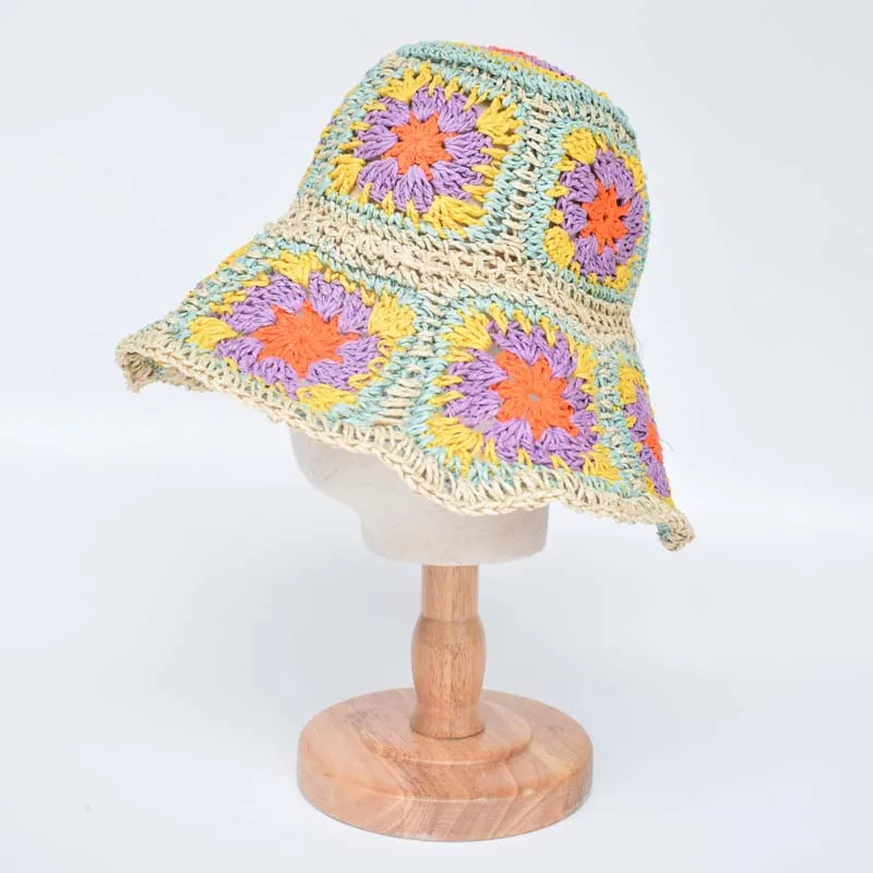 Floral Crochet Straw Bucket Hats - 11 Colors