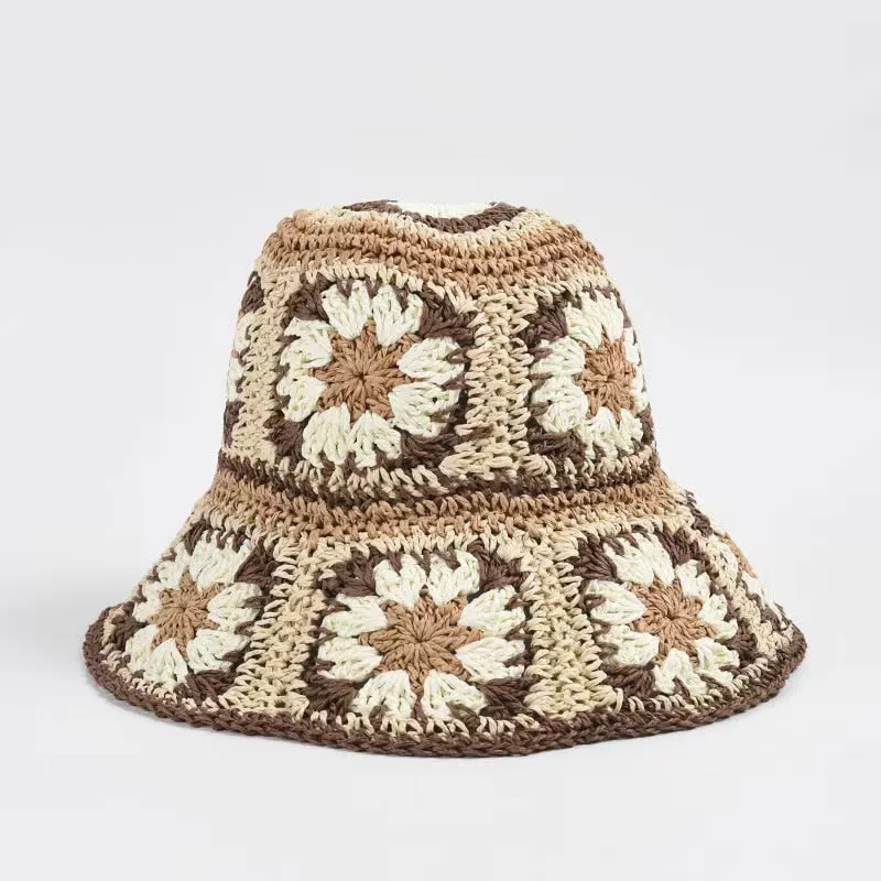 Floral Crochet Straw Bucket Hats - 11 Colors