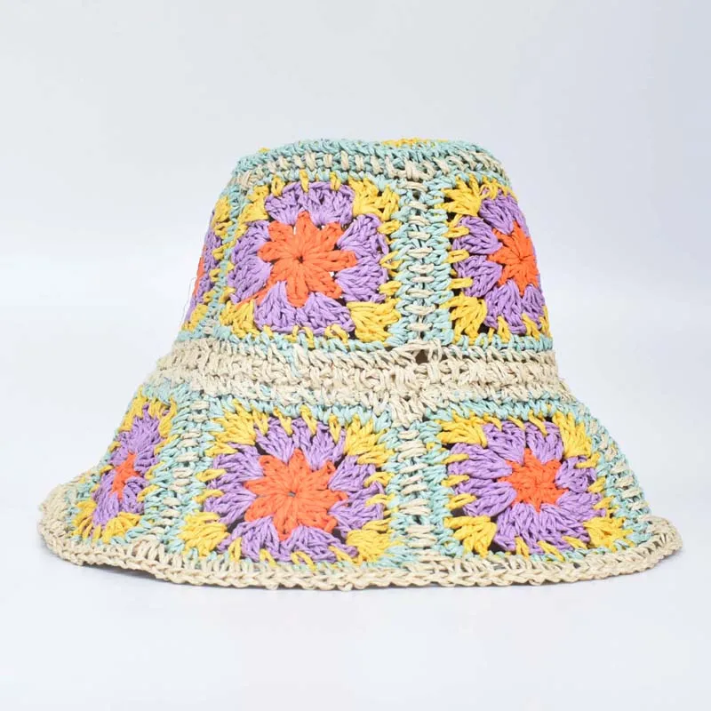 Floral Crochet Straw Bucket Hats - 11 Colors