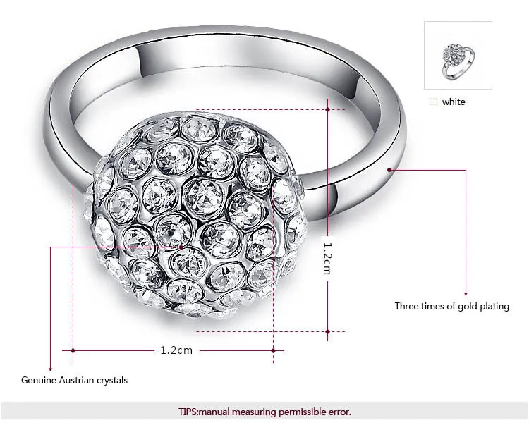 Gifts Genuine Austrian Crystals Rings Top Quality Beautiful, 100% Hand Madeball Jewelry