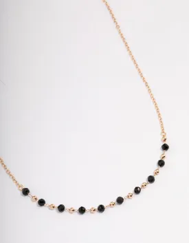 Gold Black Beaded Necklace