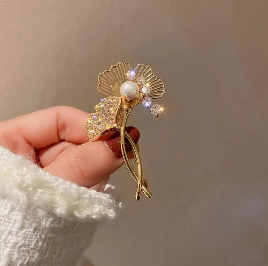 Gold Crystal Feather Brooches Safety Pins Jewelry