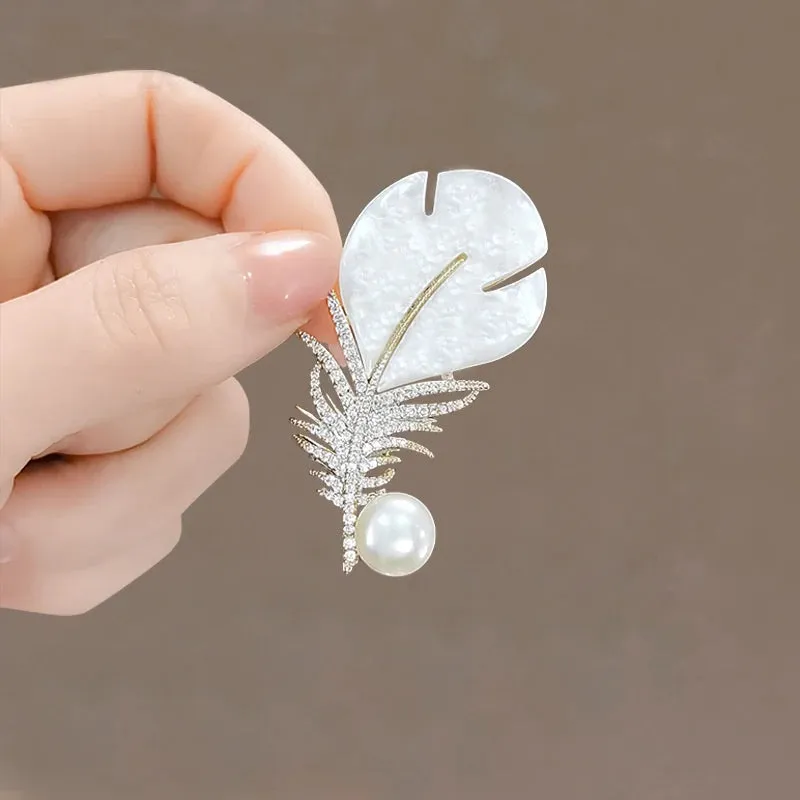 Gold Crystal Feather Brooches Safety Pins Jewelry