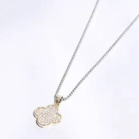 Gold Disc Clover Pave Chain Necklace