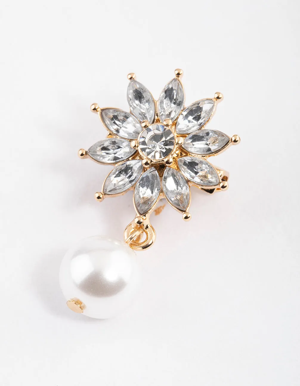 Gold Flower Pearl Droplet Brooch