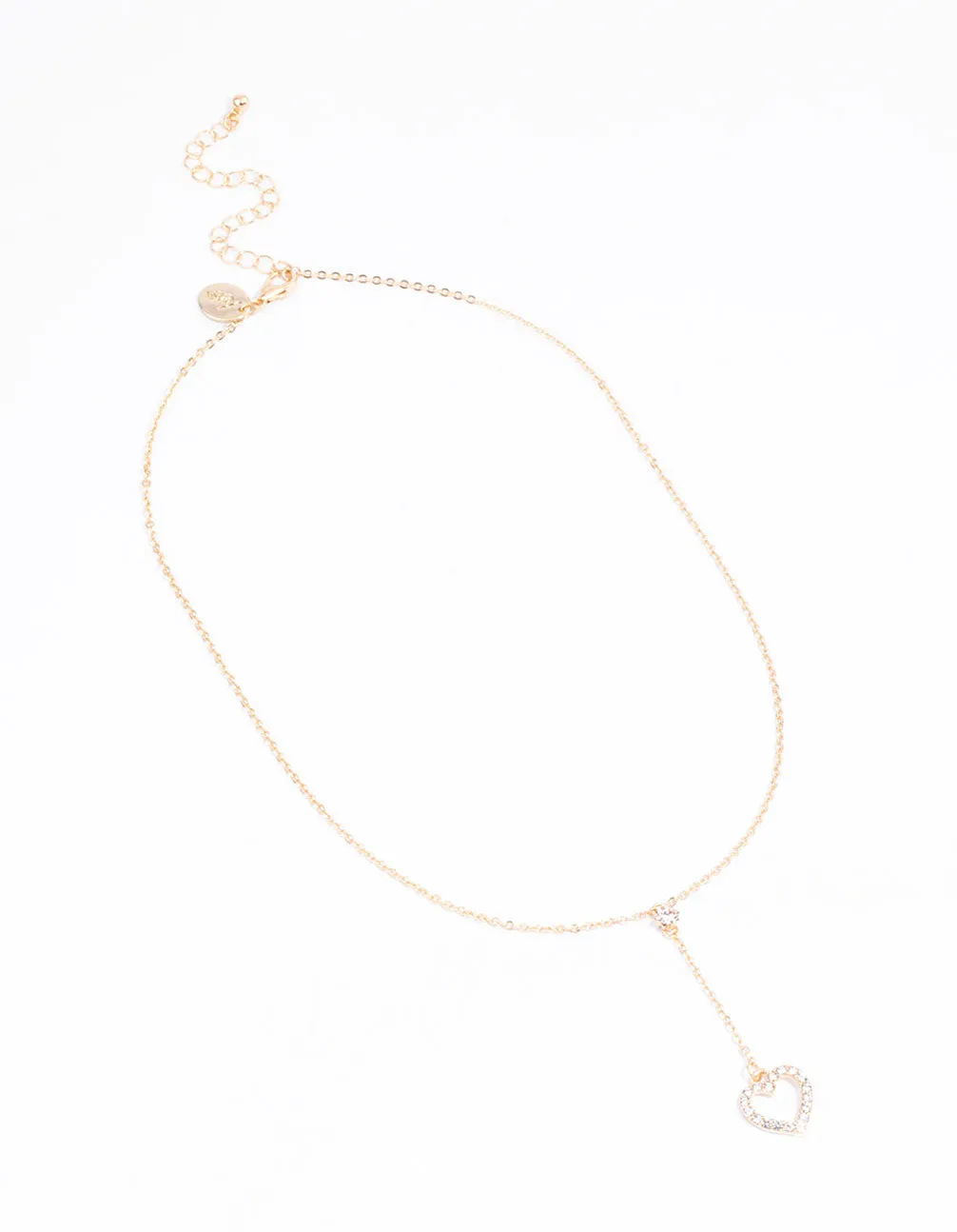 Gold Heart Drop Chain Diamante Necklace