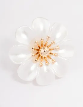 Gold Pearlised Flower Brooch