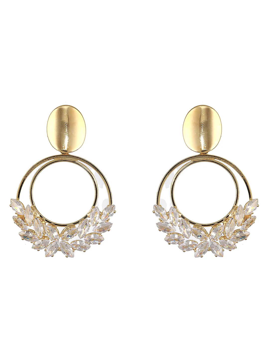 Gold-Plated & Crystal Studded Geometric Drop Earrings