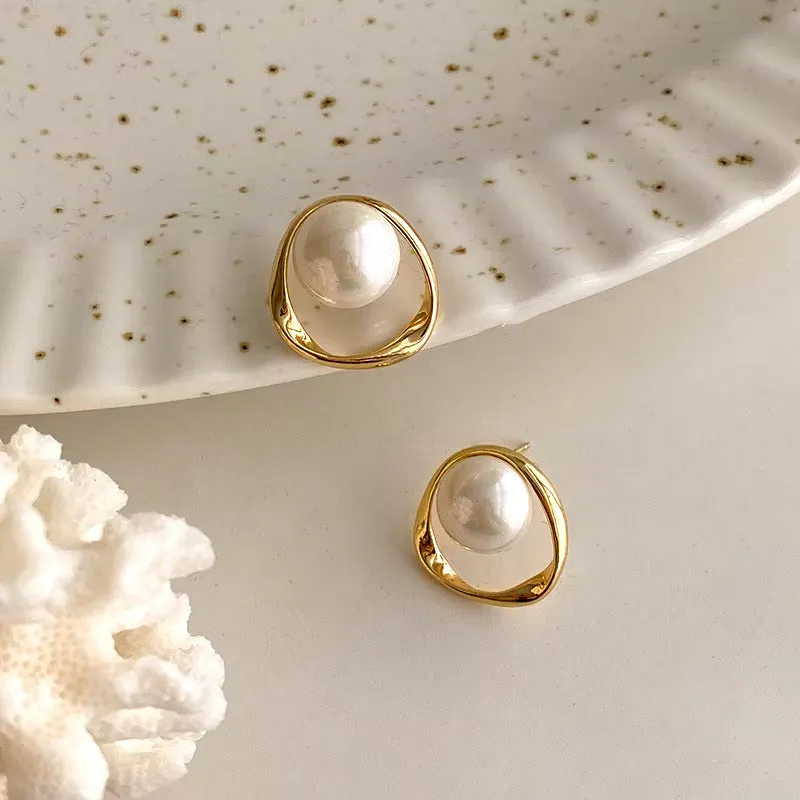 Gold Plated Pearl Studded Stud Earrings