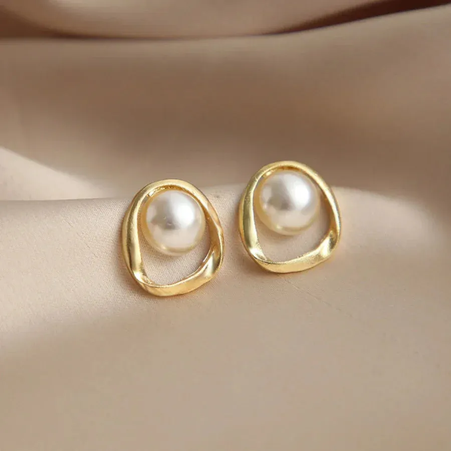 Gold Plated Pearl Studded Stud Earrings