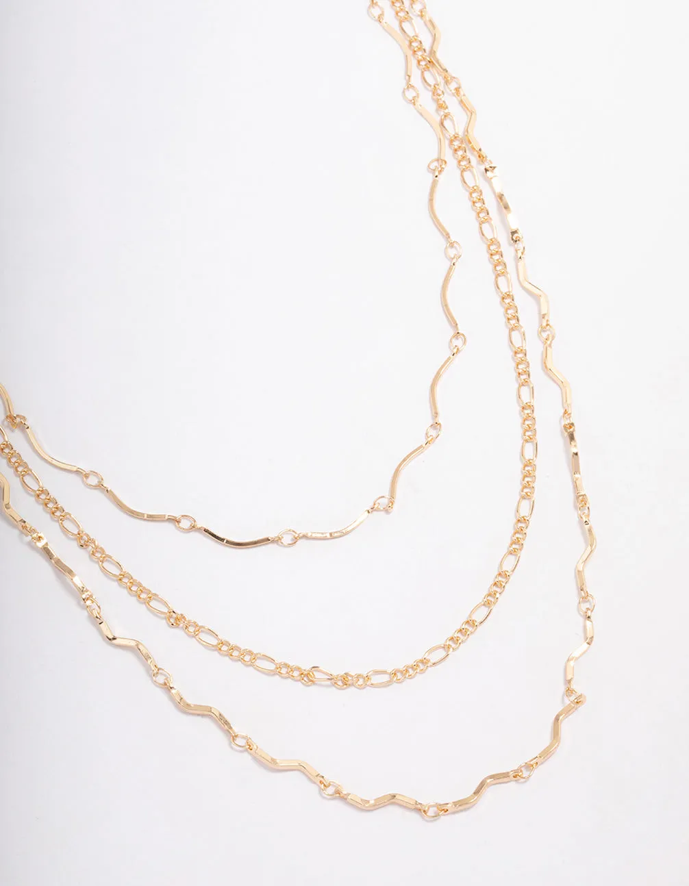 Gold Triple Layered Wave Chain Necklace