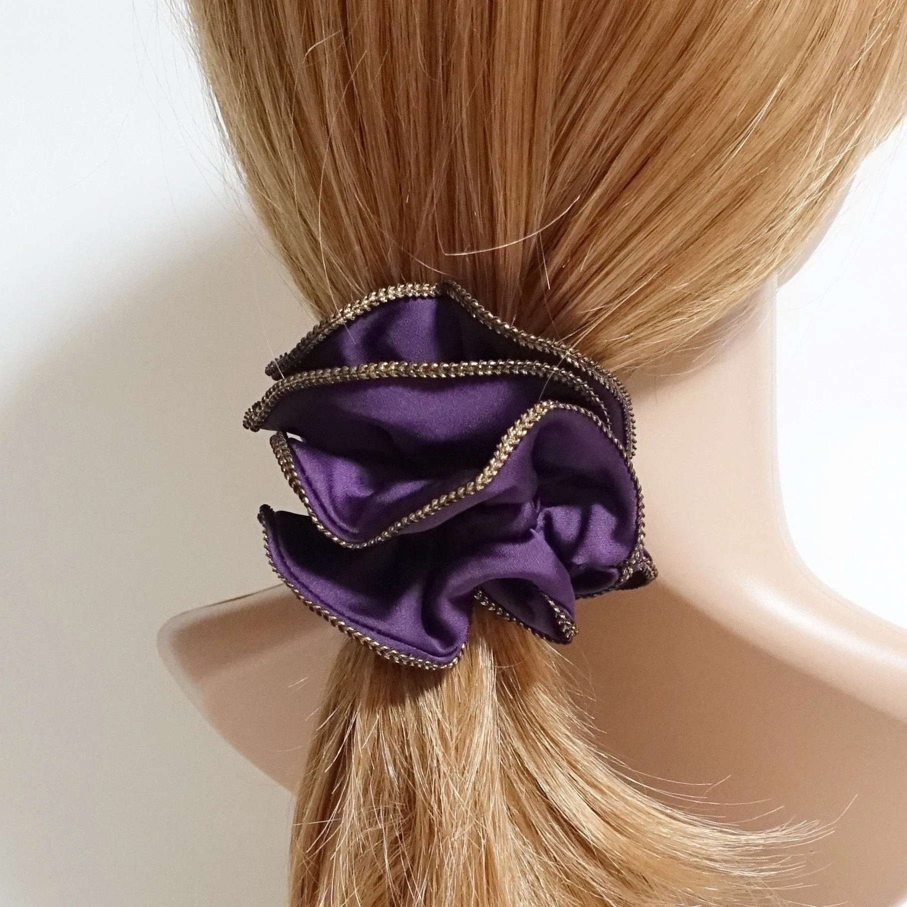 Golden Thread Trim Satin Hair Elastic Hair Ties Women Hair Scrunchies