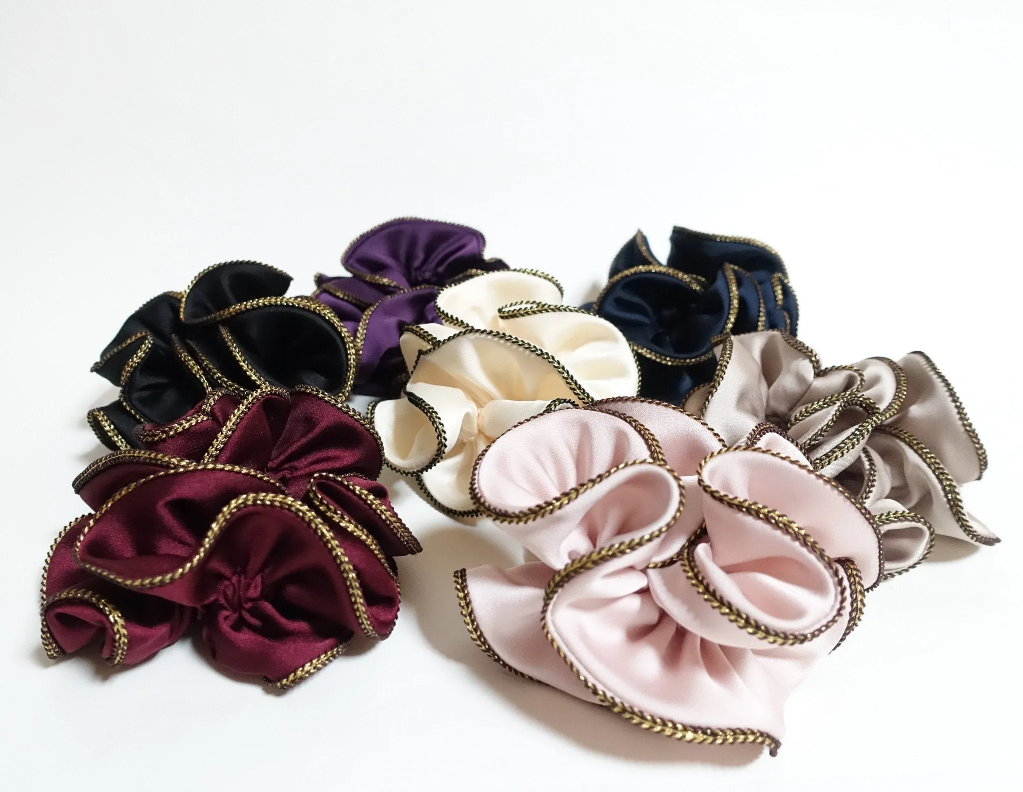 Golden Thread Trim Satin Hair Elastic Hair Ties Women Hair Scrunchies