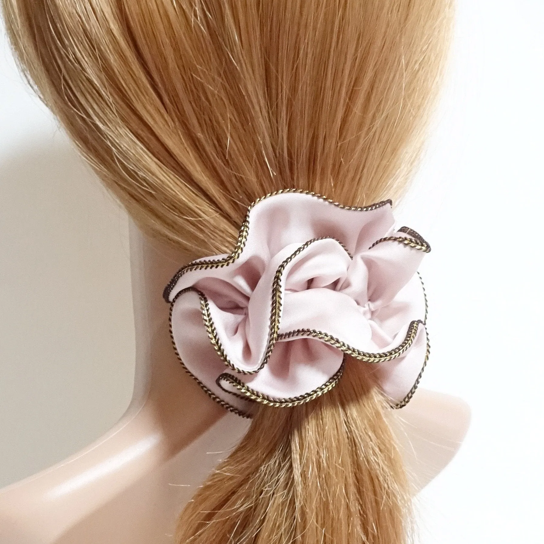 Golden Thread Trim Satin Hair Elastic Hair Ties Women Hair Scrunchies